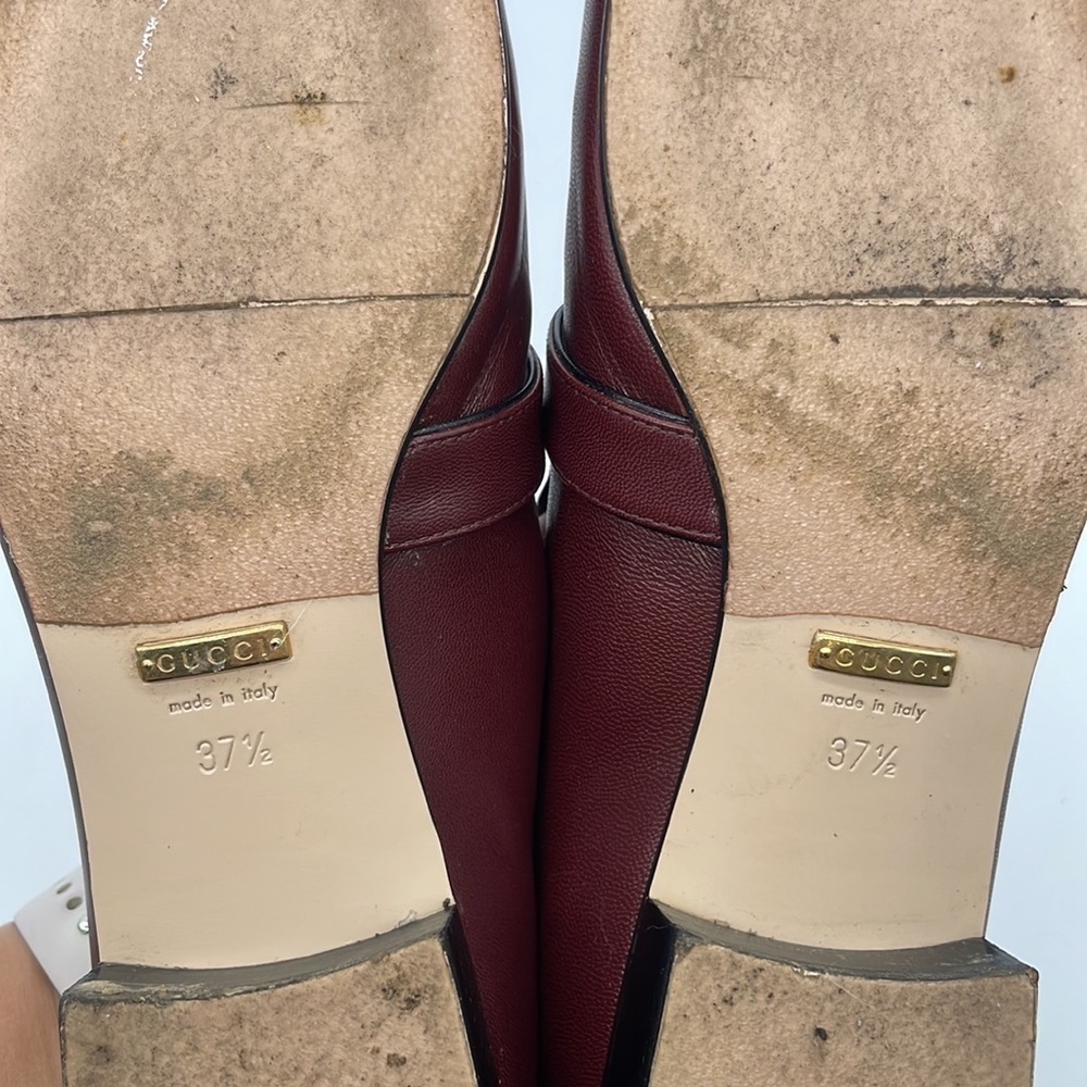 Gucci Burgundy leather Malaga Kid GG Marmont Loafers Vintage Bordeaux 37.5 - Picture 8 of 9